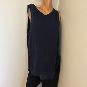 LOFT Navy Mixed-Media Sleeveless Blouse
